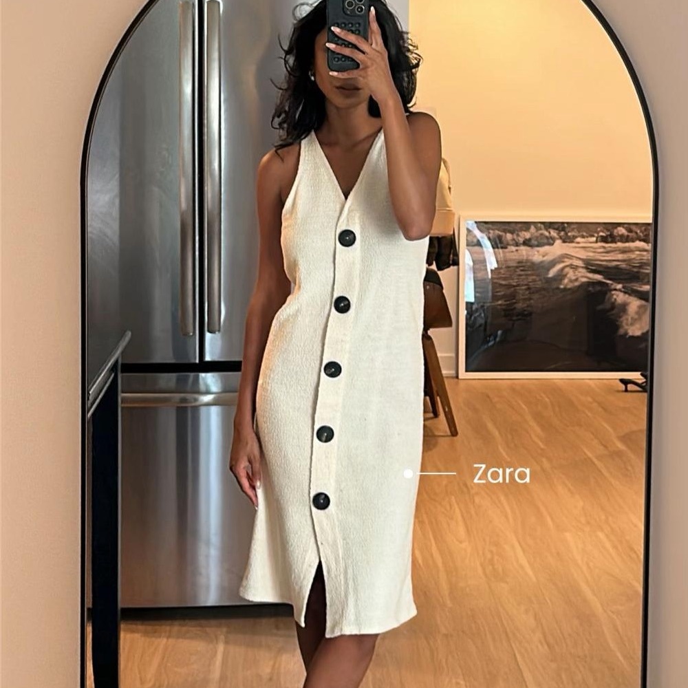 NWOT Zara Trafaluc Cream White Knit Midi Dress with accent buttons